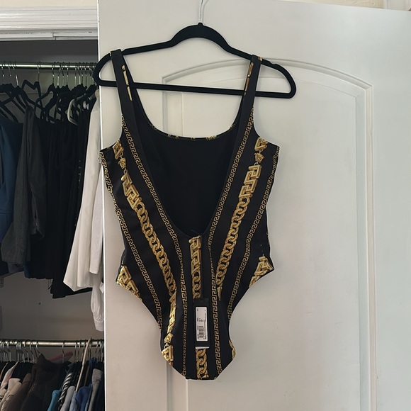 Versace Black and Gold Bodysuit with Chain Pattern - Picture 2 of 6